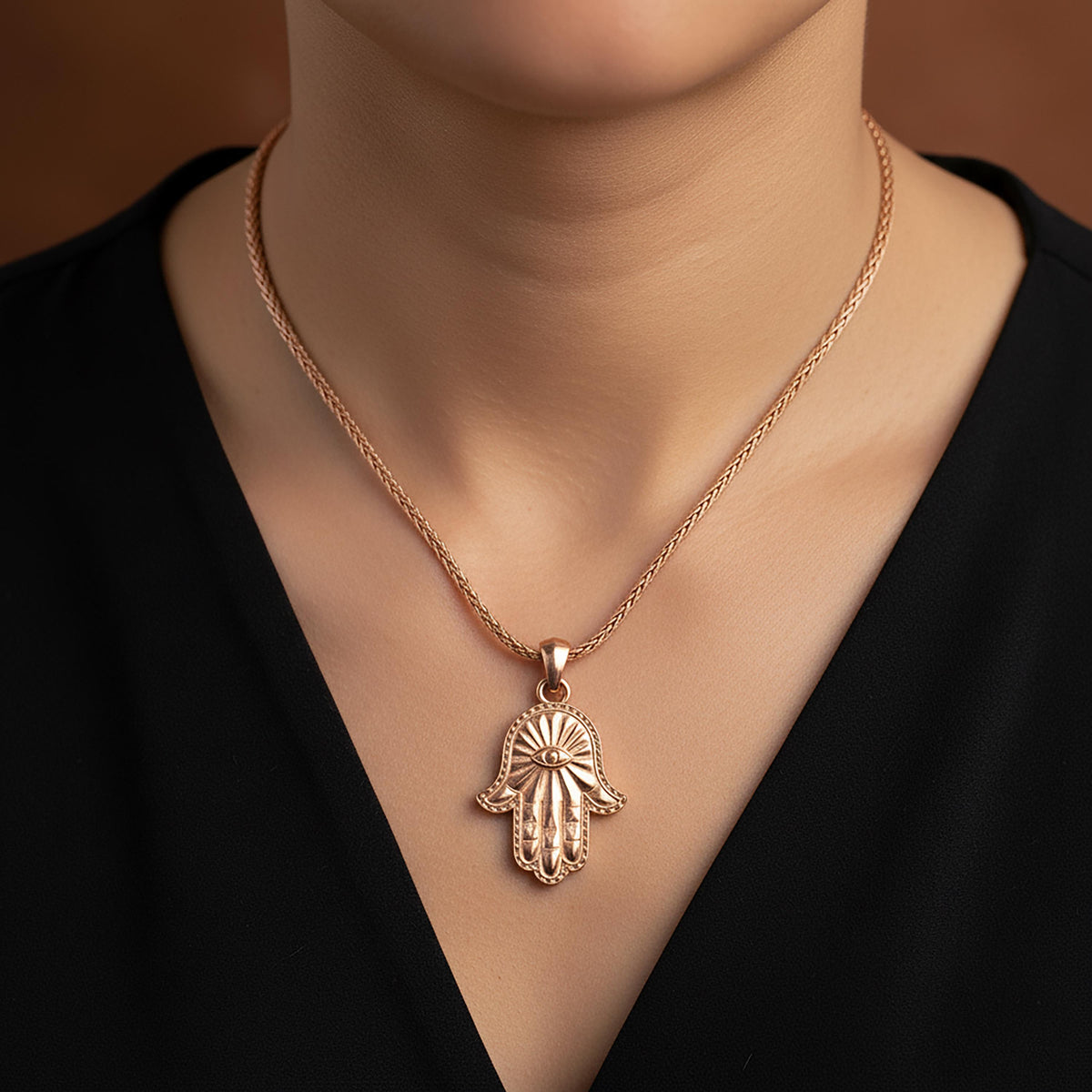 Sterling Silver Hamsa Necklace, Hand of Fatima, Evil Eye Amulet