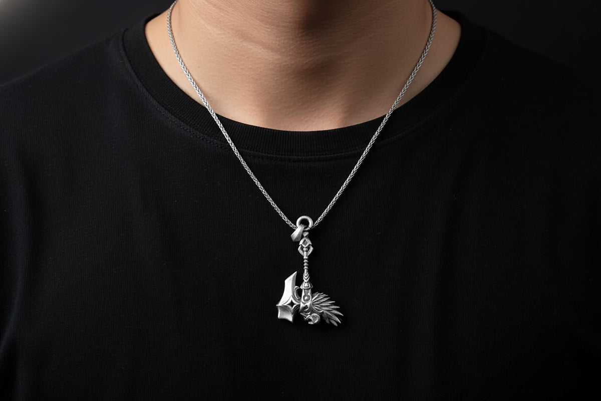 Sterling Silver Viking Axe Necklace, Norse Pagan Battle Axe Pendant