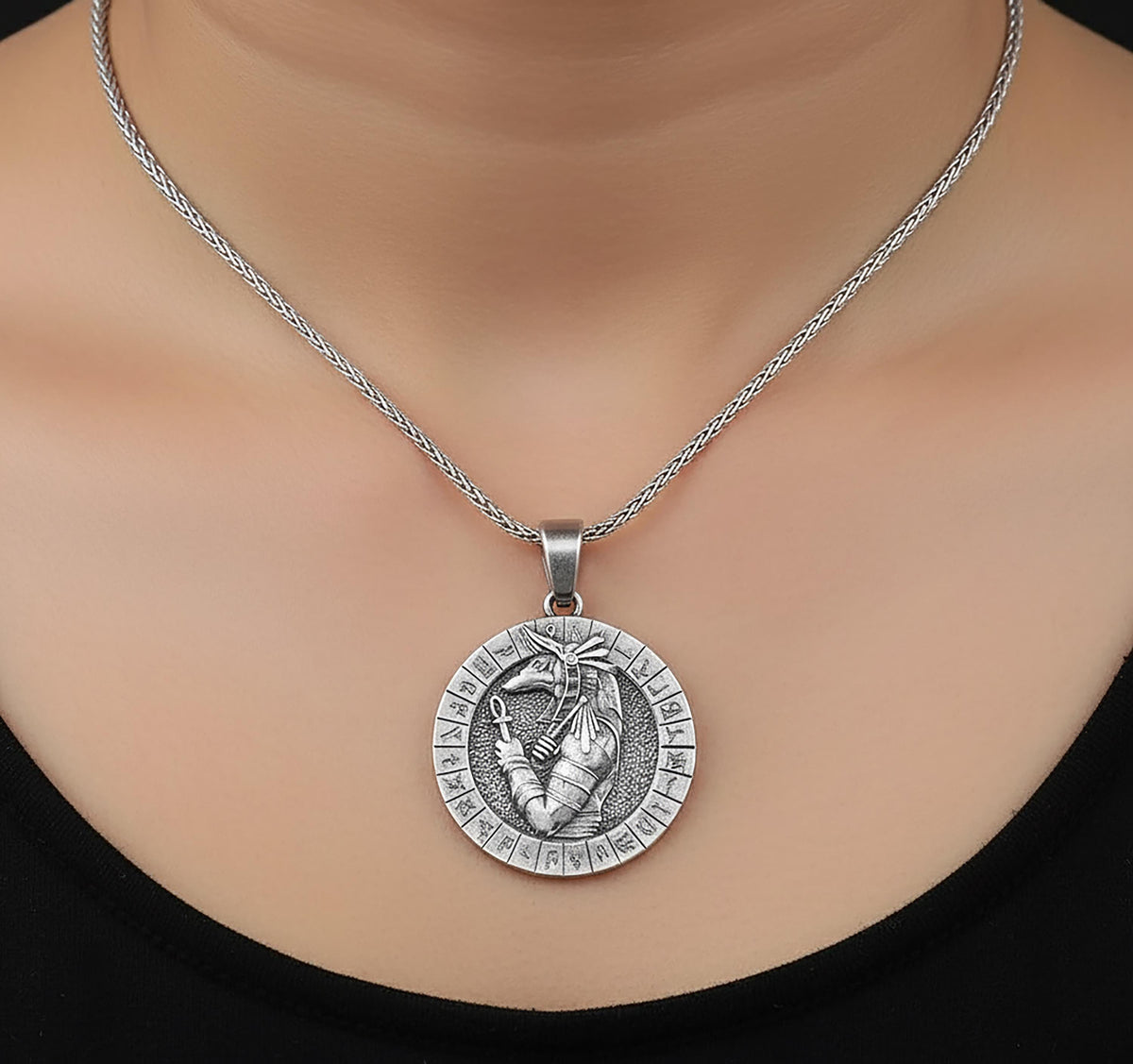 Handmade Sterling Silver Anubis Necklace, Egyptian Gothic Jewelry