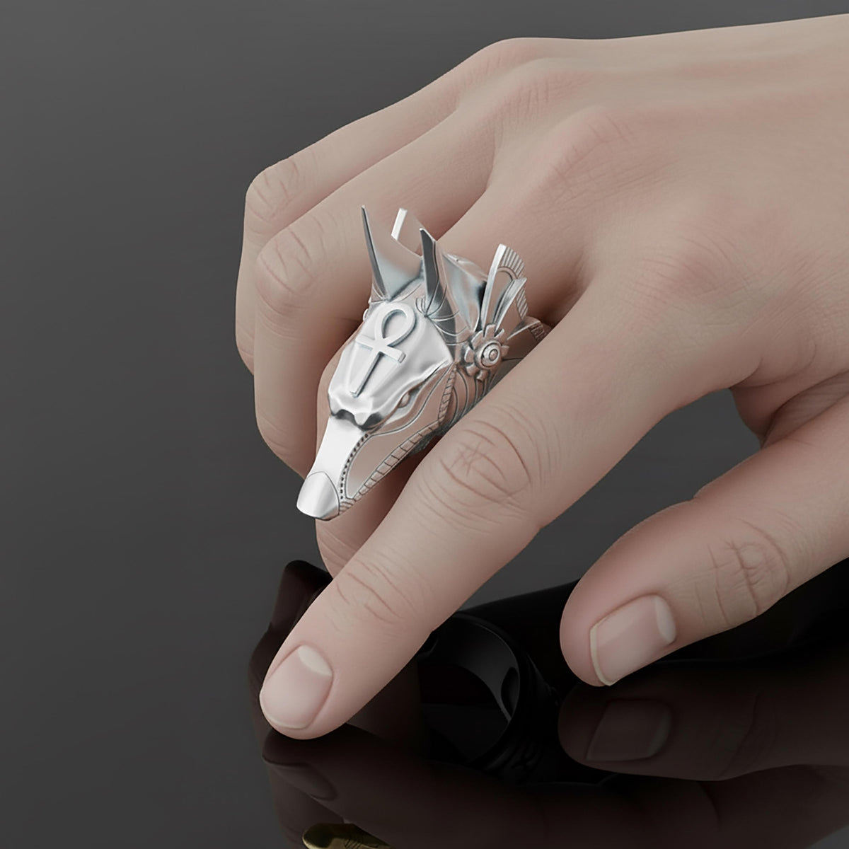 Sterling Silver Anubis Ring, Jackal Head, Egyptian Mythology
