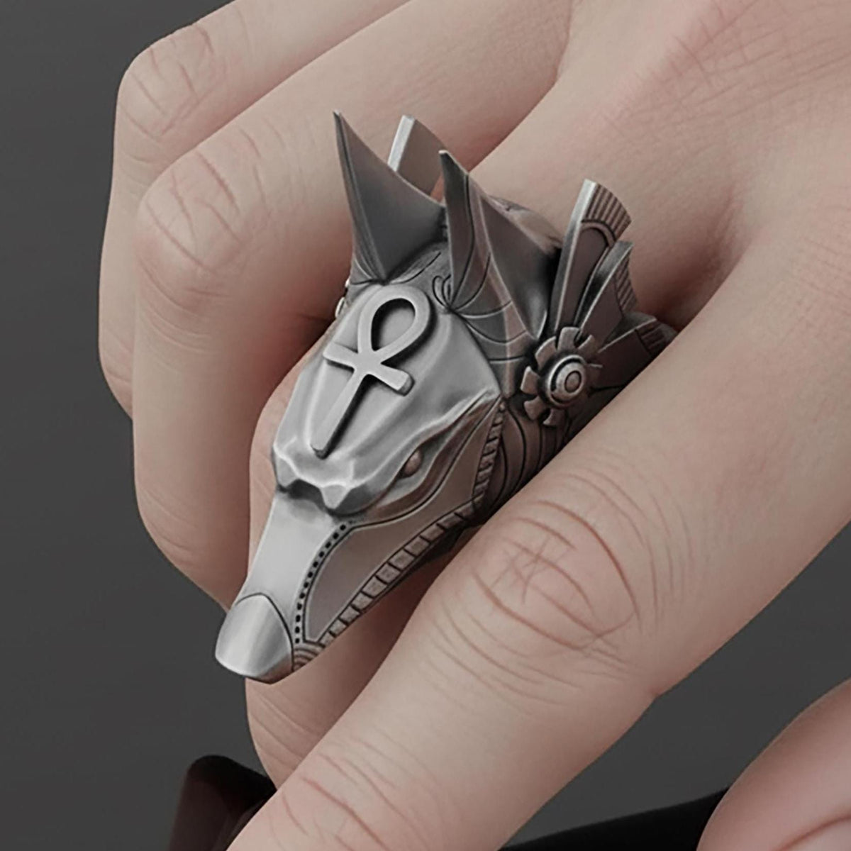 Sterling Silver Anubis Ring, Jackal Head, Egyptian Mythology