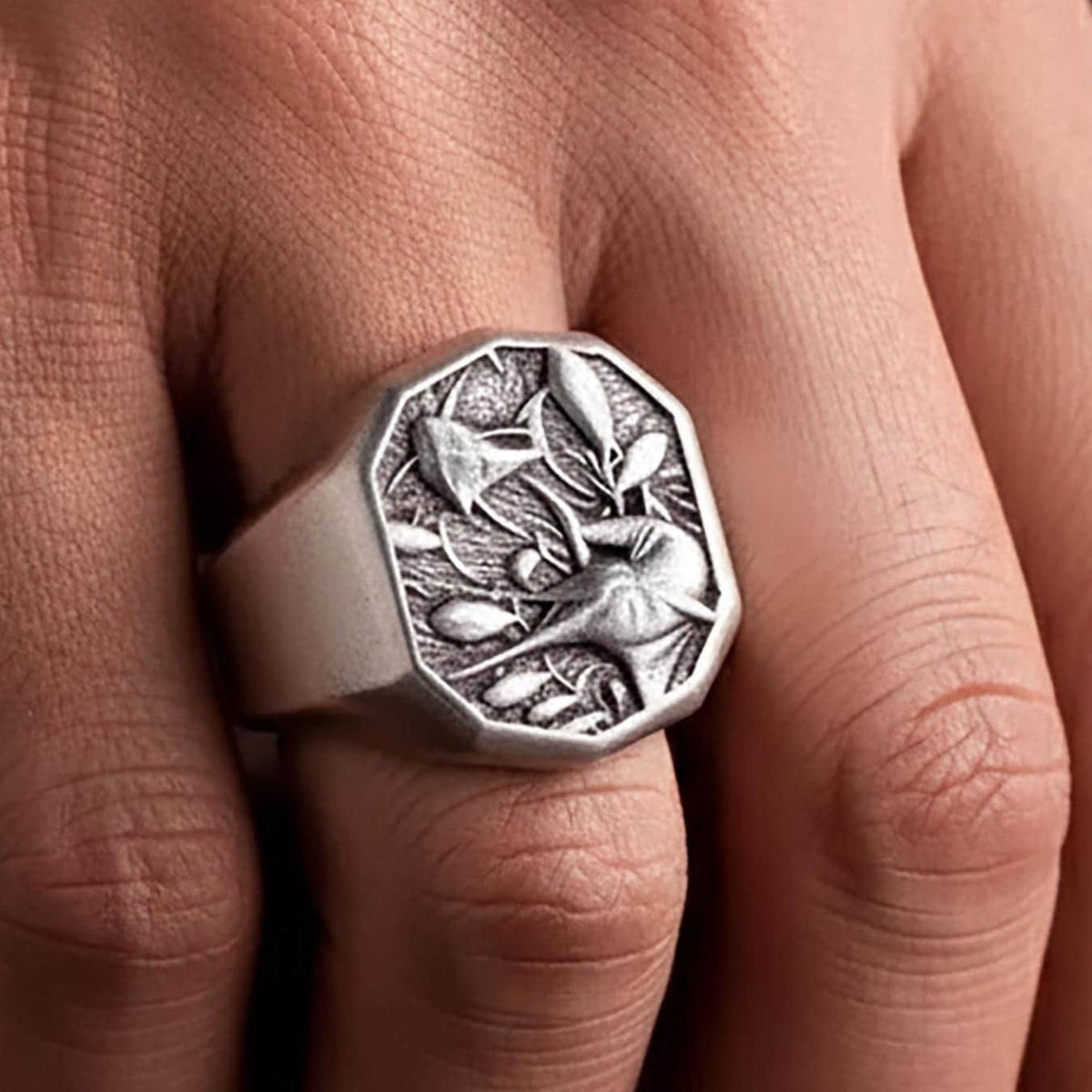 Decagonal Swordfish Ring – Sterling Silver Marine Life Ocean Band