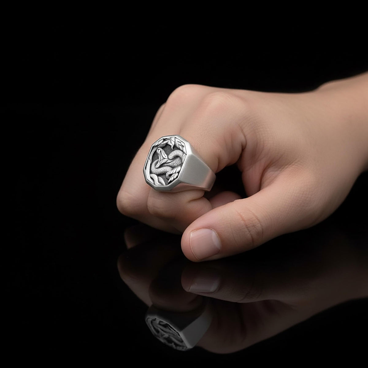 Handcrafted Sterling Silver Python Ring – Forest Serpent Relief Band (15x19mm)