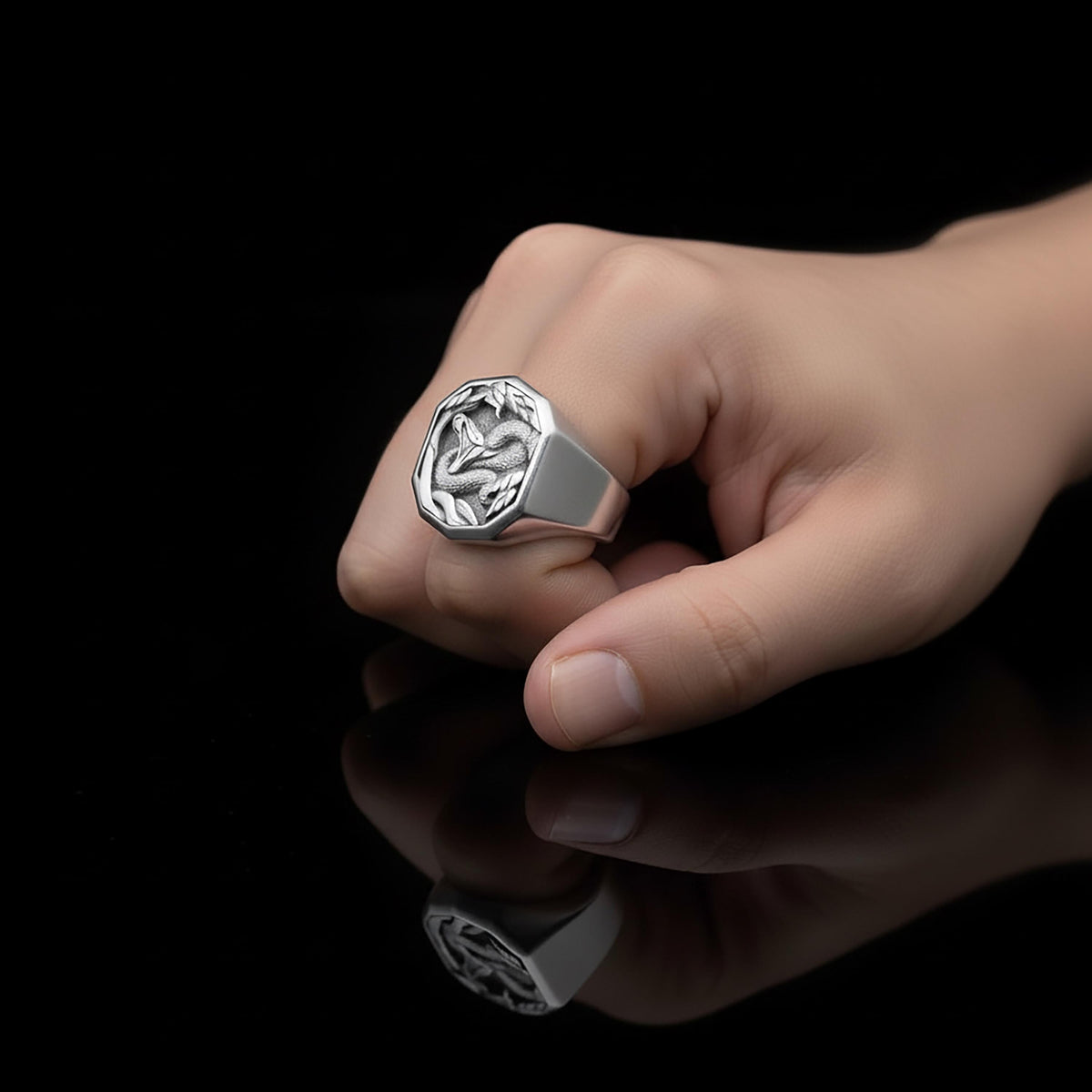 Handcrafted Sterling Silver Python Ring – Forest Serpent Relief Band (15x19mm)