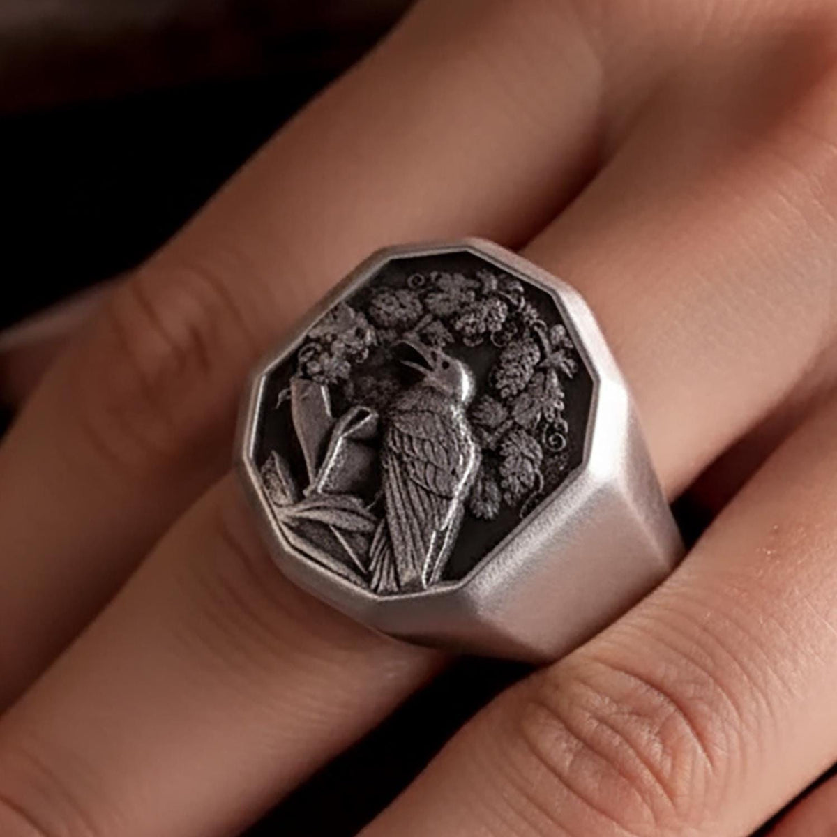 Sterling Silver Raven Ring – Gothic Poe Inspired Band