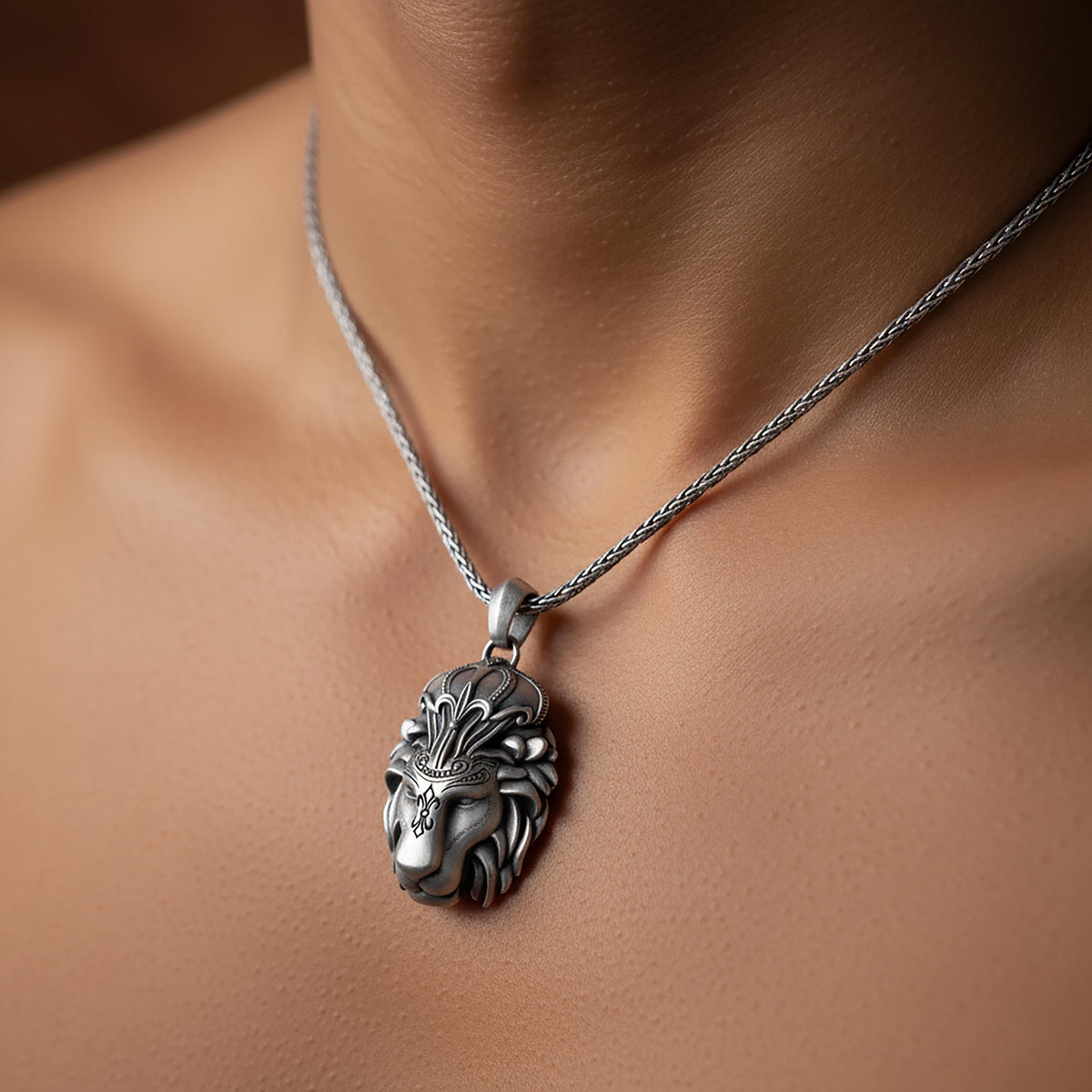 Vintage Lion Head Necklace - 925 Sterling Silver Pendant