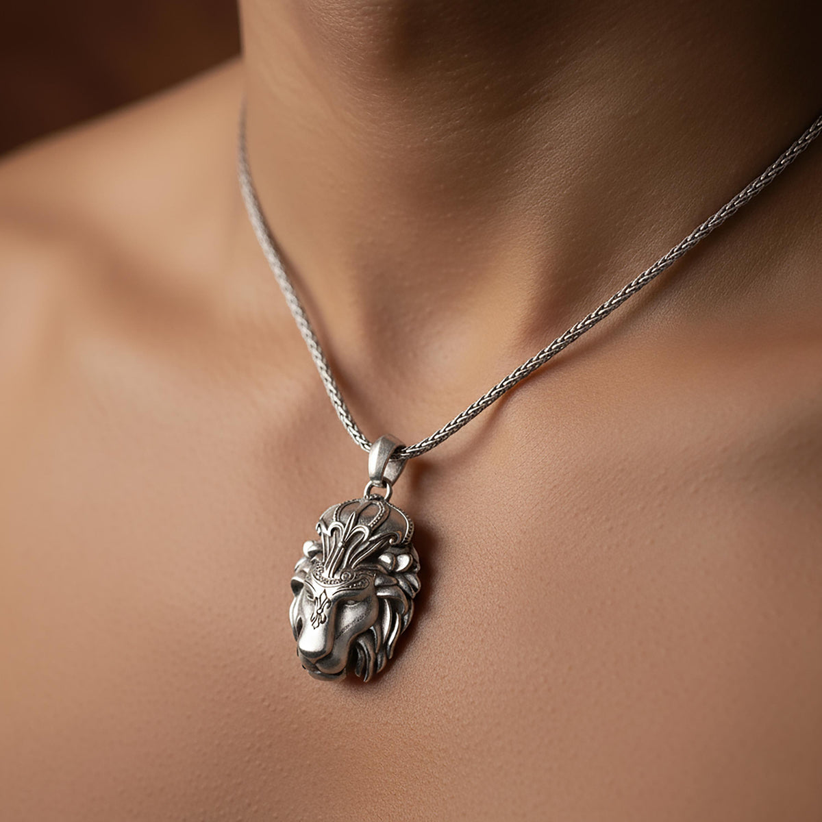 Vintage Lion Head Necklace - 925 Sterling Silver Pendant