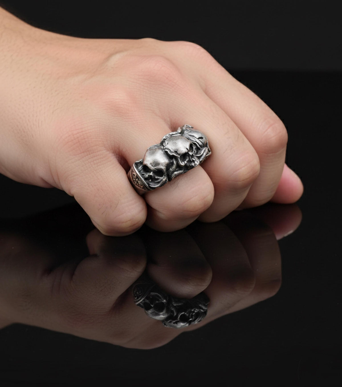 Sterling Silver Gothic Skull Ring, Biker Mens Jewelry