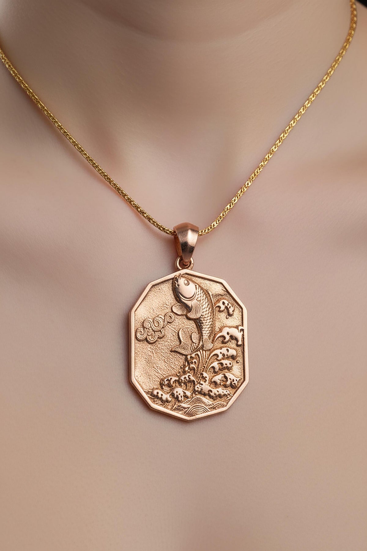 Sterling Silver Koi Fish Pendant Necklace, Handmade Amulet