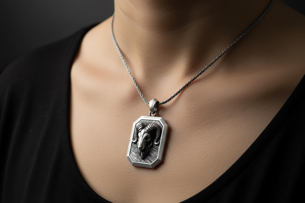 Sterling Silver Aries Pendant, Zodiac Ram Necklace, Personalized Gift