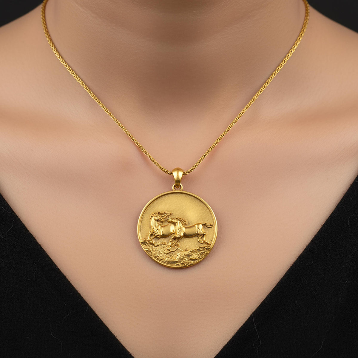Sterling Silver Running Horse Pendant – Equestrian Medallion Necklace