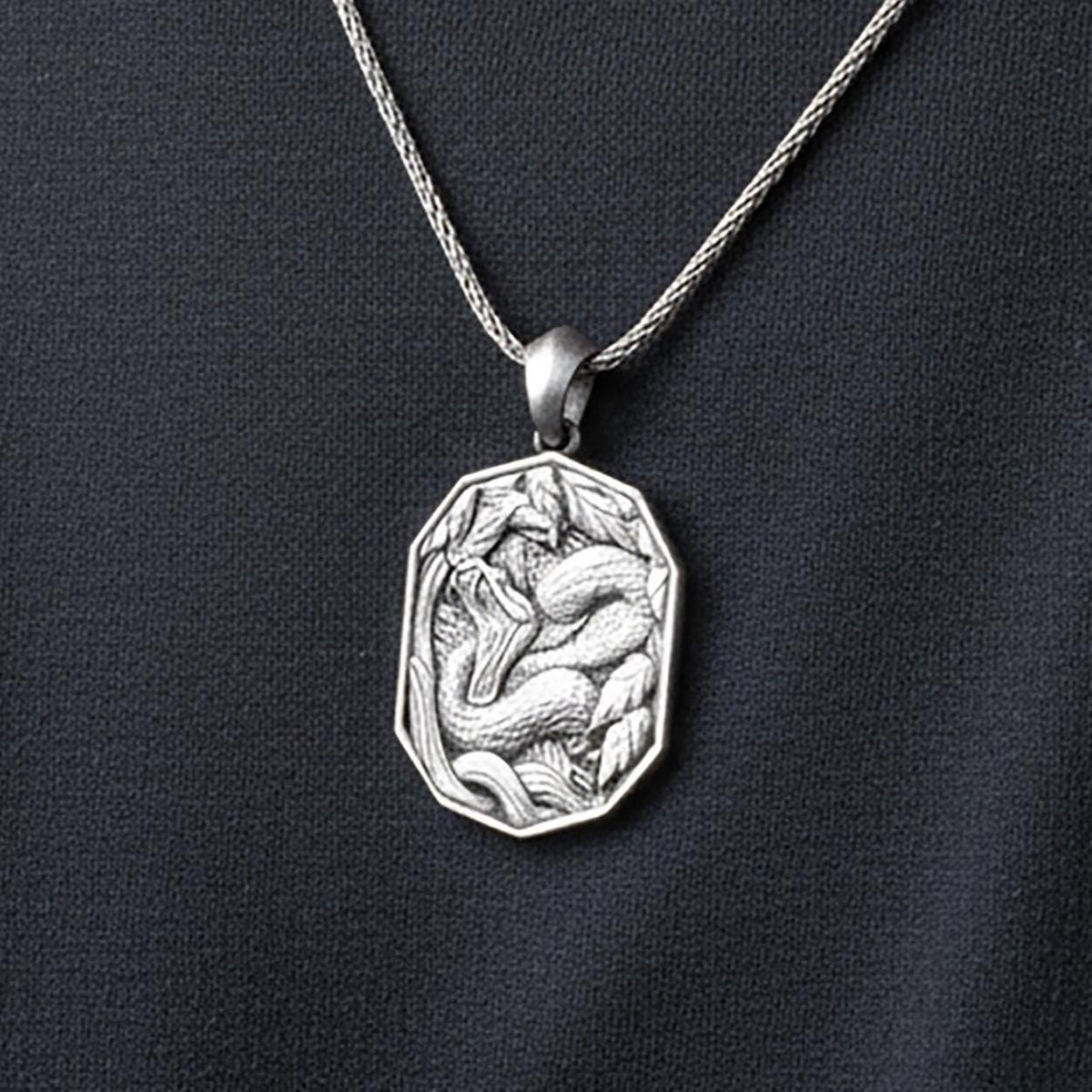 Sterling Silver Cobra Snake Pendant Necklace, Medusa Serpent Jewelry