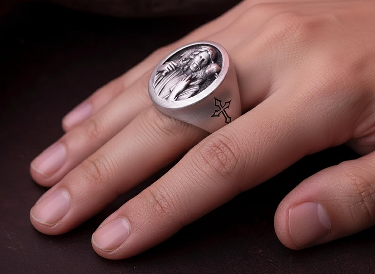 Sterling Silver Jesus Good Shepherd Ring – Christian Signet, Faith Jewelry
