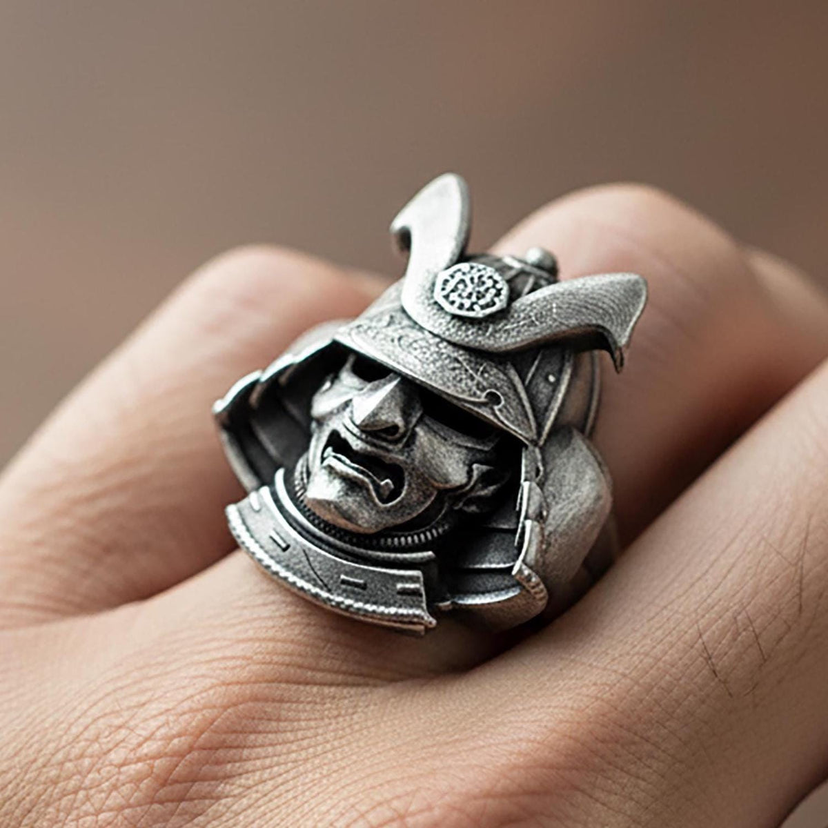 Sterling Silver Samurai Ring, Warrior Mens Jewelry