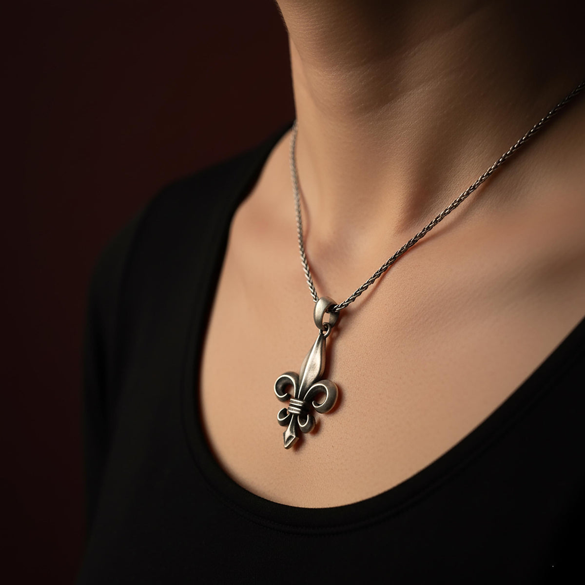 Sterling Silver Fleur De Lis Necklace, Medieval Heraldic Pendant