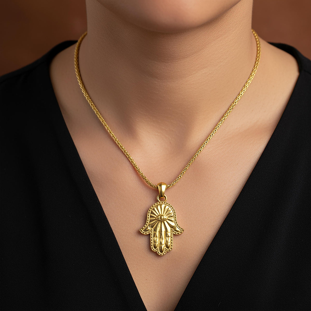 Sterling Silver Hamsa Necklace, Hand of Fatima, Evil Eye Amulet