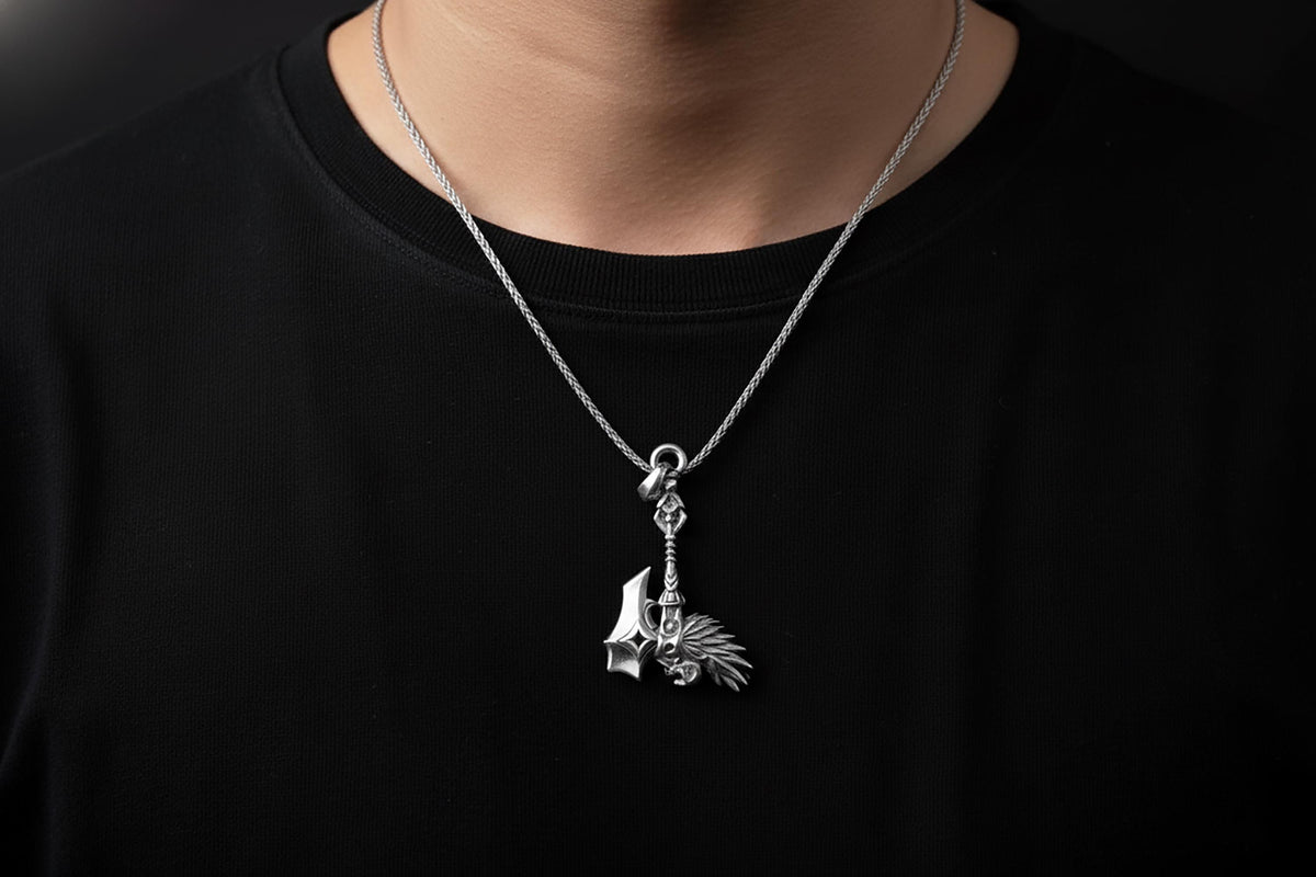 Sterling Silver Viking Axe Necklace, Norse Pagan Battle Axe Pendant