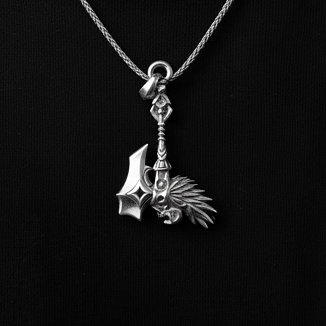 Sterling Silver Viking Axe Necklace, Norse Pagan Battle Axe Pendant