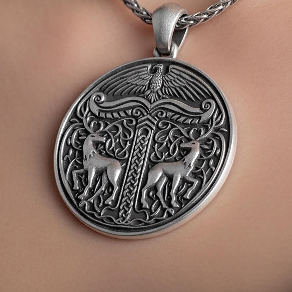 Celtic Deer 925 Sterling Silver Pendant, Viking Necklace For Men