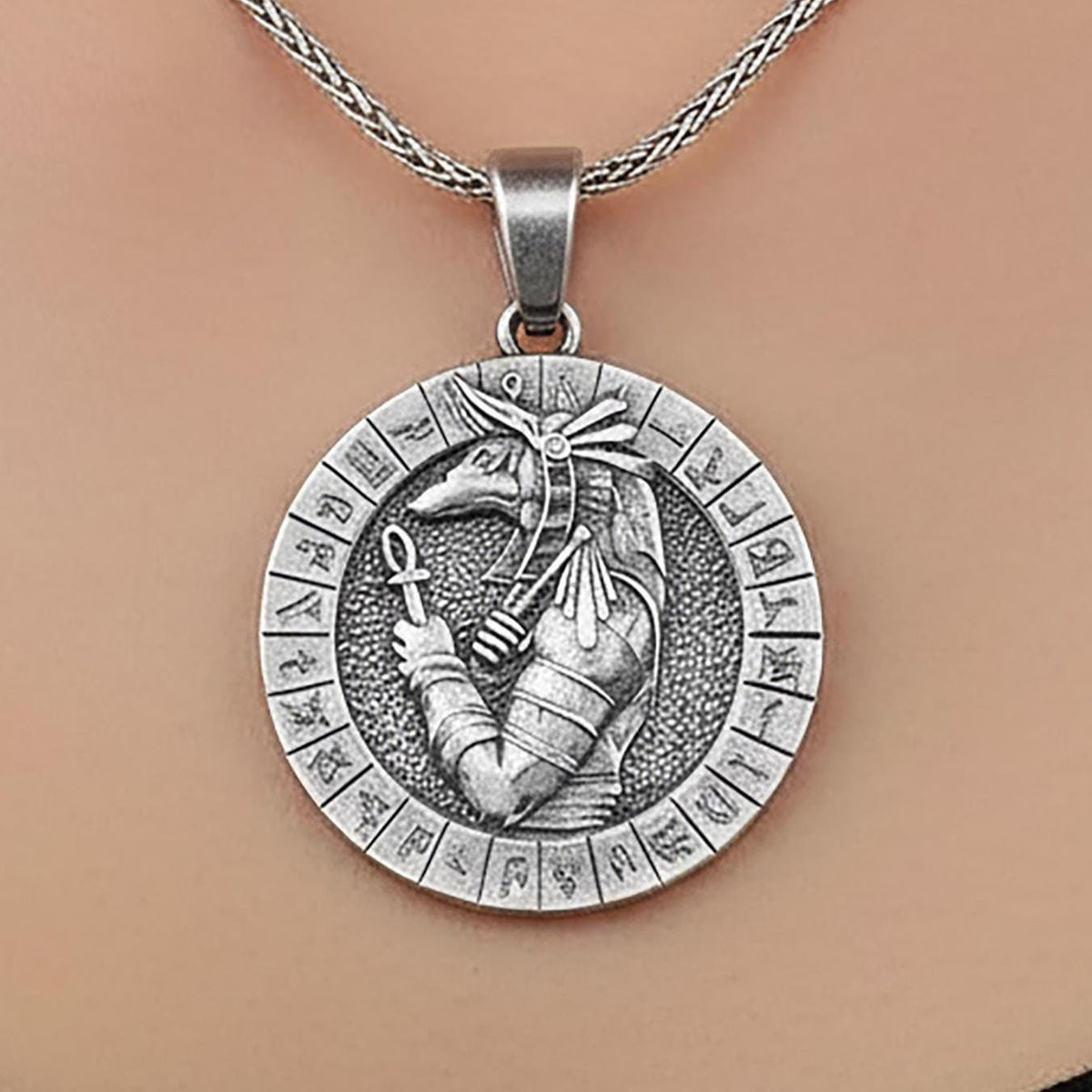 Handmade Sterling Silver Anubis Necklace, Egyptian Gothic Jewelry