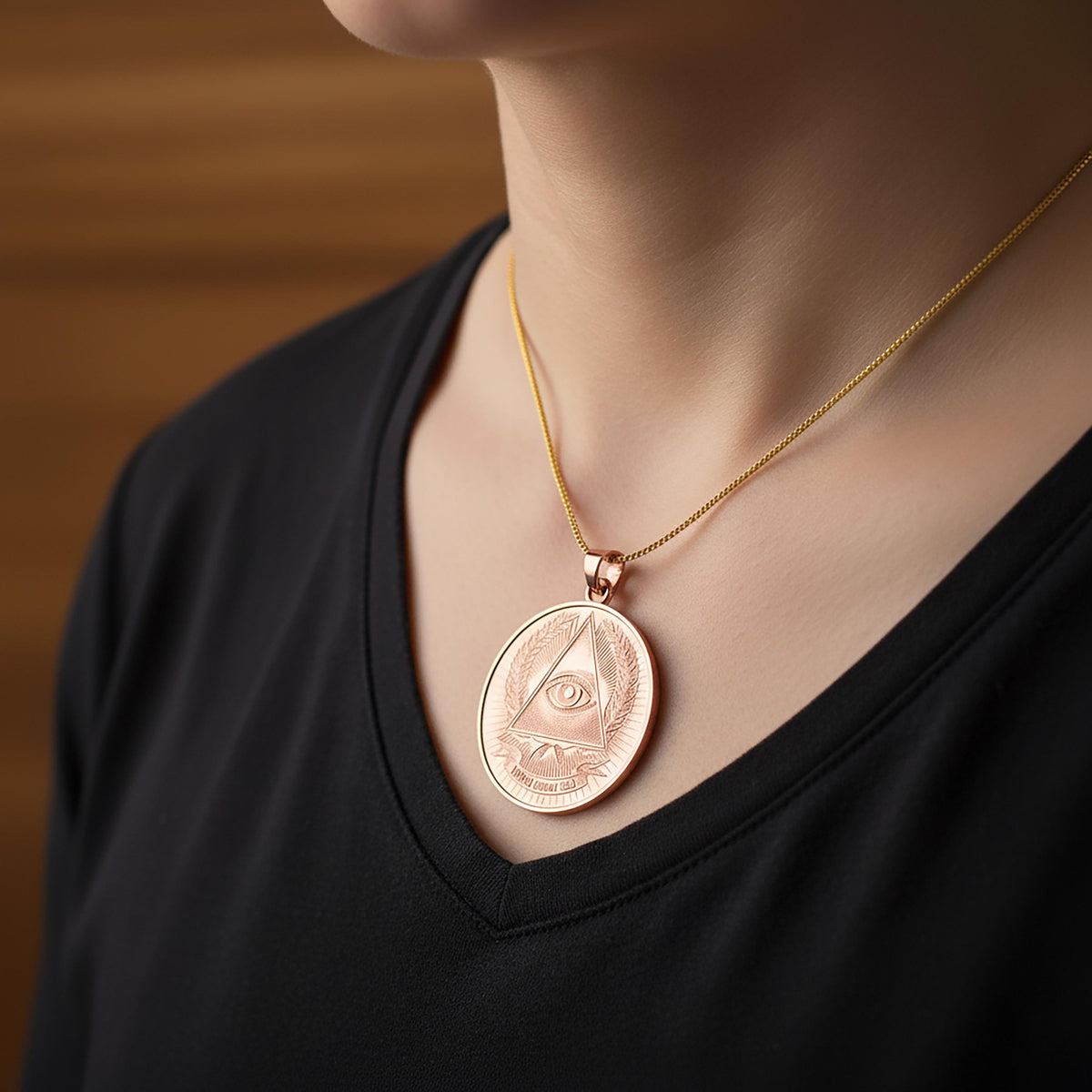 Sterling Silver All Seeing Eye Medallion Necklace - Masonic Illuminati Pendant