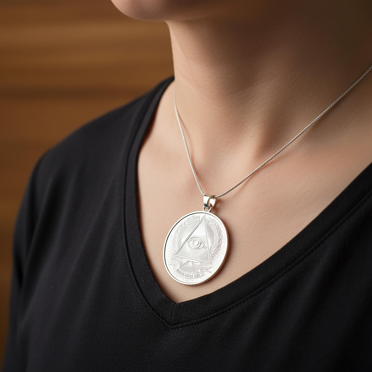 Sterling Silver All Seeing Eye Medallion Necklace - Masonic Illuminati Pendant