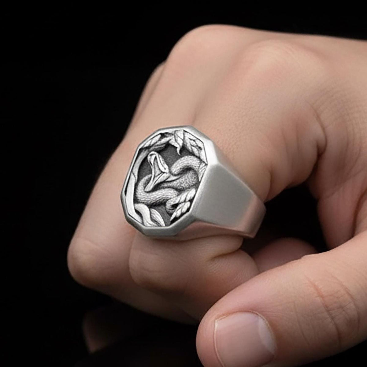 Handcrafted Sterling Silver Python Ring – Forest Serpent Relief Band (15x19mm)