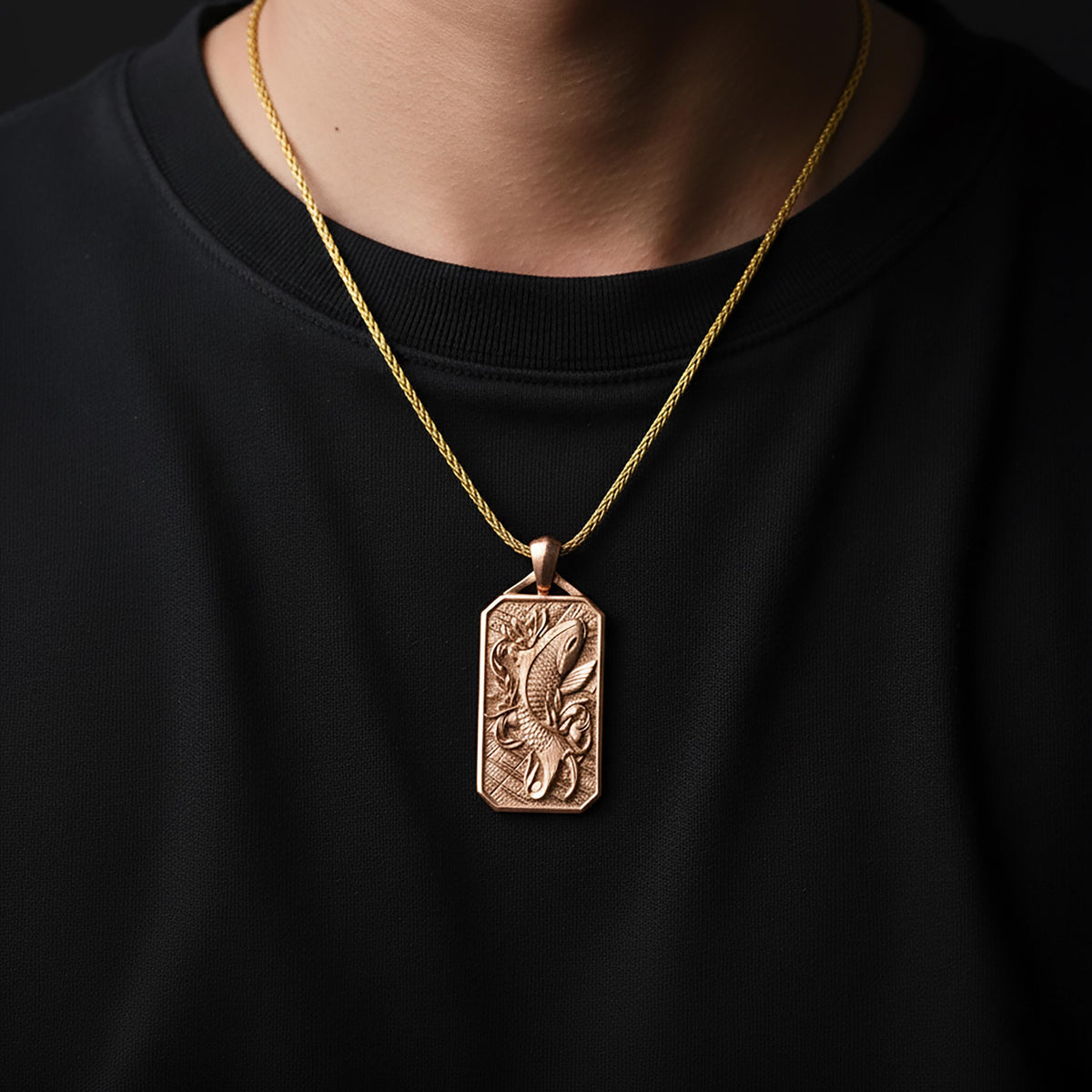 Koi Engraved Sterling Silver Necklace, Asian Carp Pendant