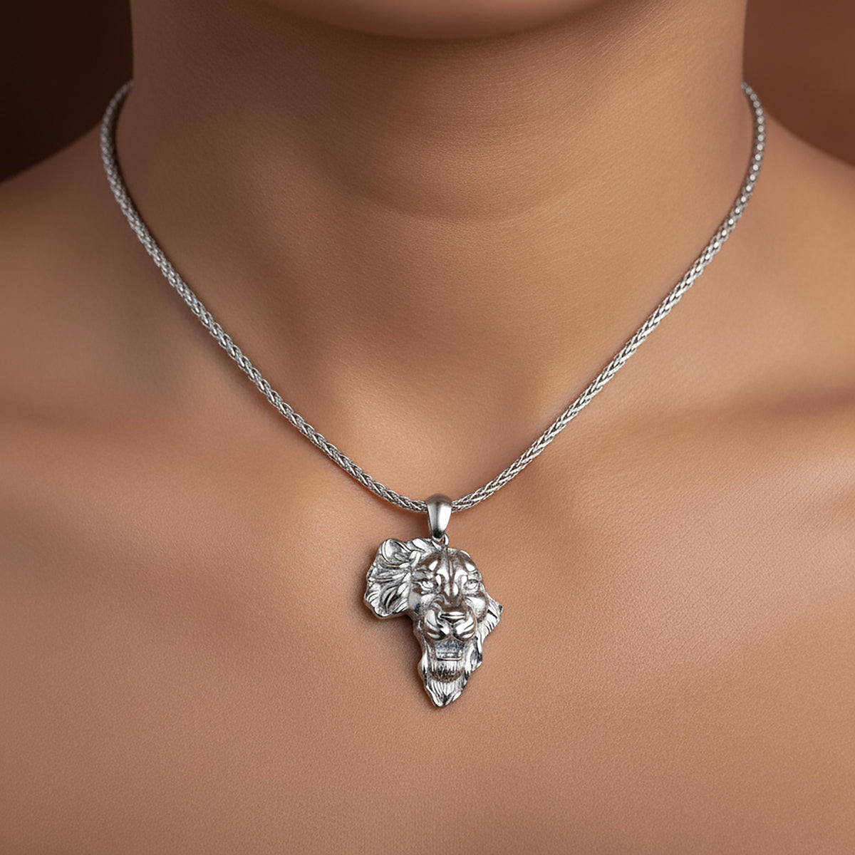 Sterling Silver Lion Head Necklace, Courage Compass Pendant
