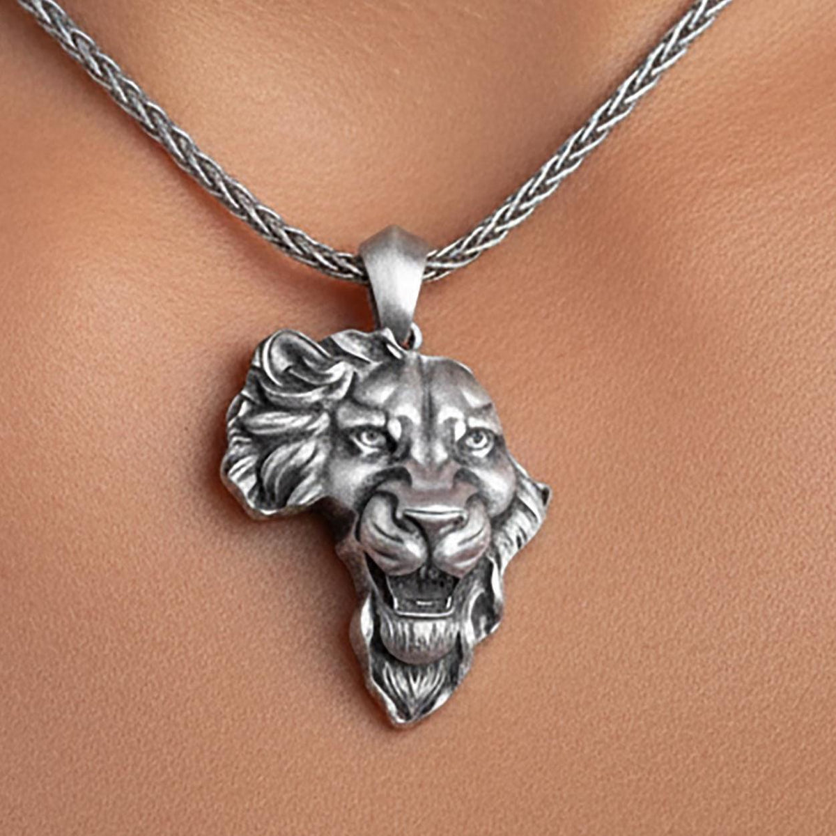 Sterling Silver Lion Head Necklace, Courage Compass Pendant