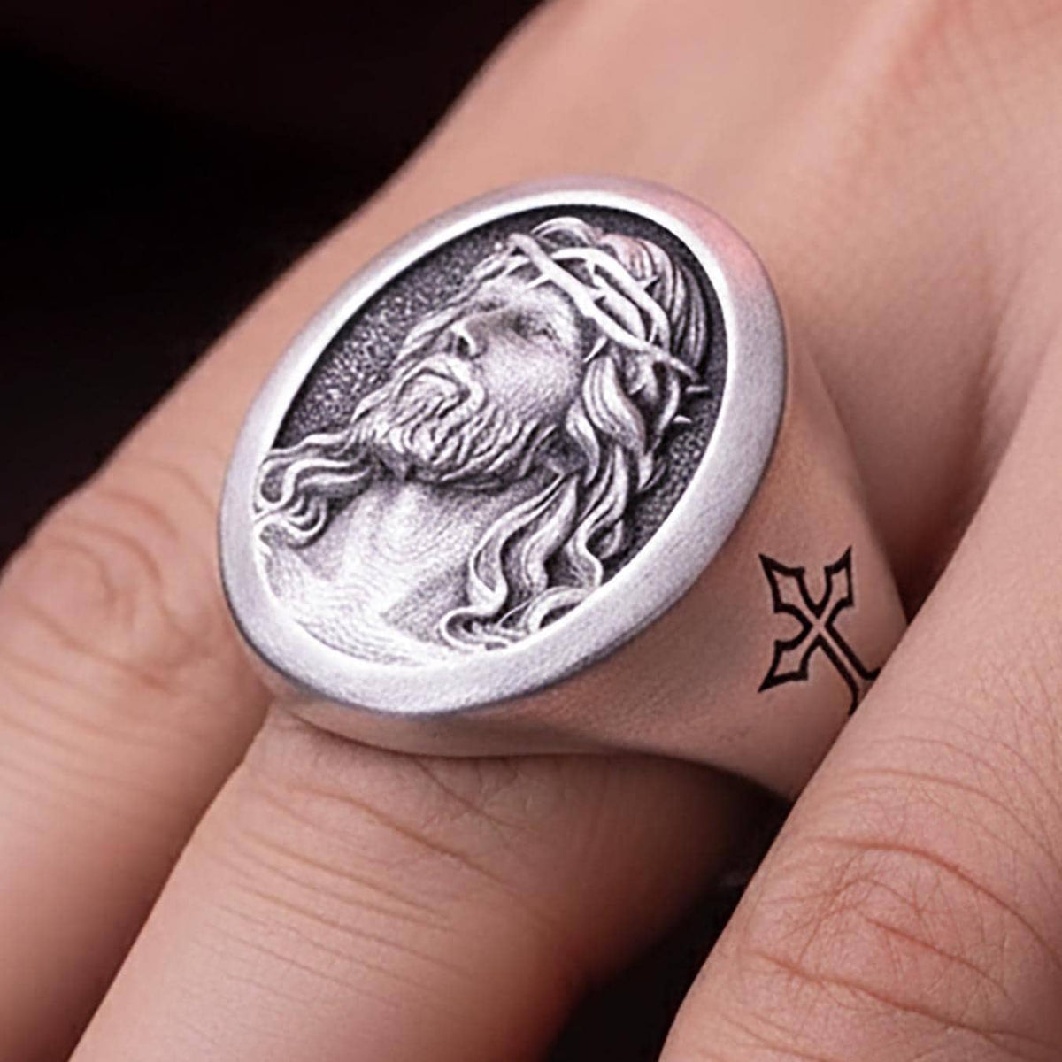 Jesus of Nazareth Ring – Sterling Silver Christian Signet, Religious Gift
