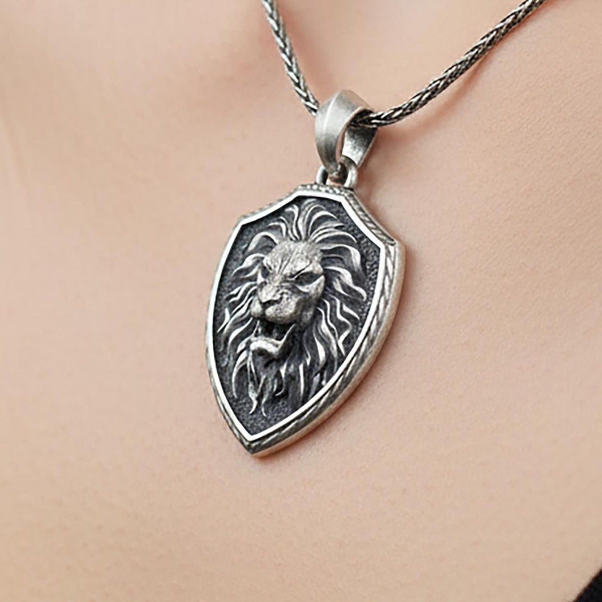 Sterling Silver Roaring Lion Shield Pendant, Courage Necklace