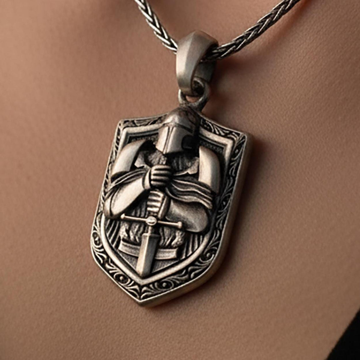 Sterling Silver Crusader Knight Pendant, Sword Holder Necklace