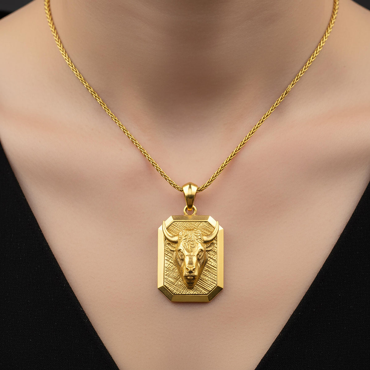 Sterling Silver Bull Head Pendant Necklace, Engravable Taurus Jewelry