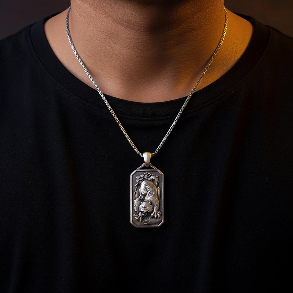 Sterling Silver Chinese Tiger Pendant, Zodiac Necklace, Animal Jewelry