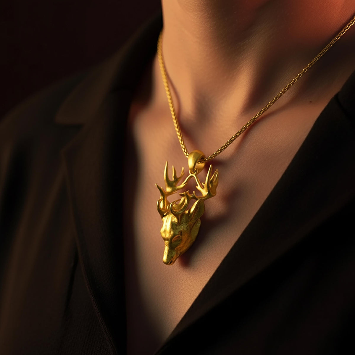Sterling Silver 3D Deer Head Necklace, Wildlife Jewelry