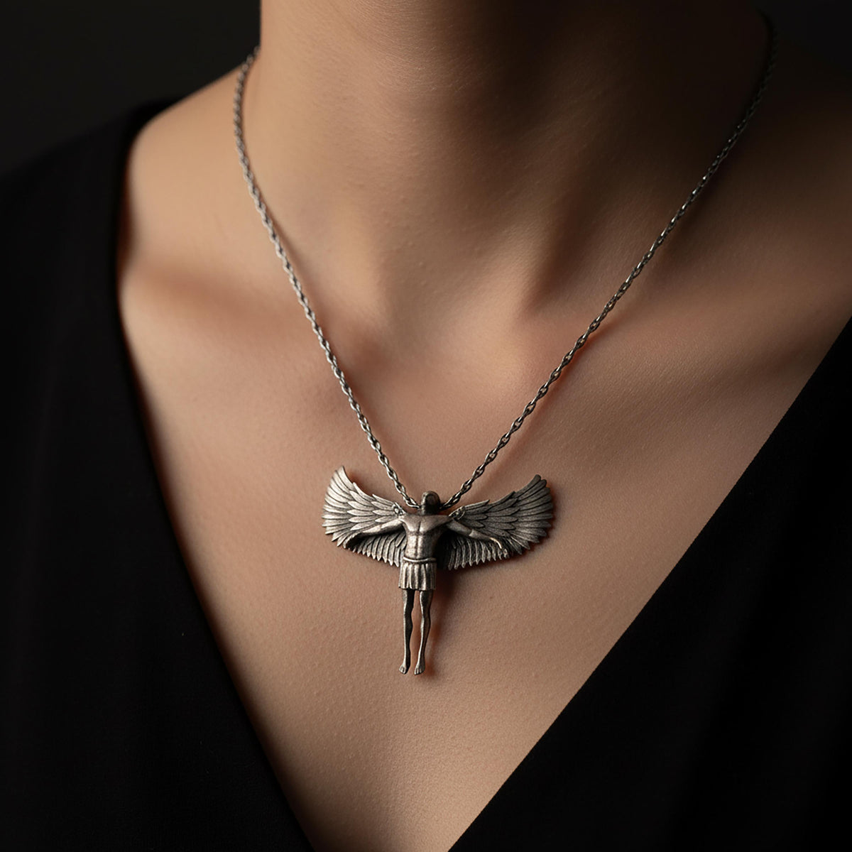 Sterling Silver Angel Pendant, Guardian Necklace, Spiritual Jewelry