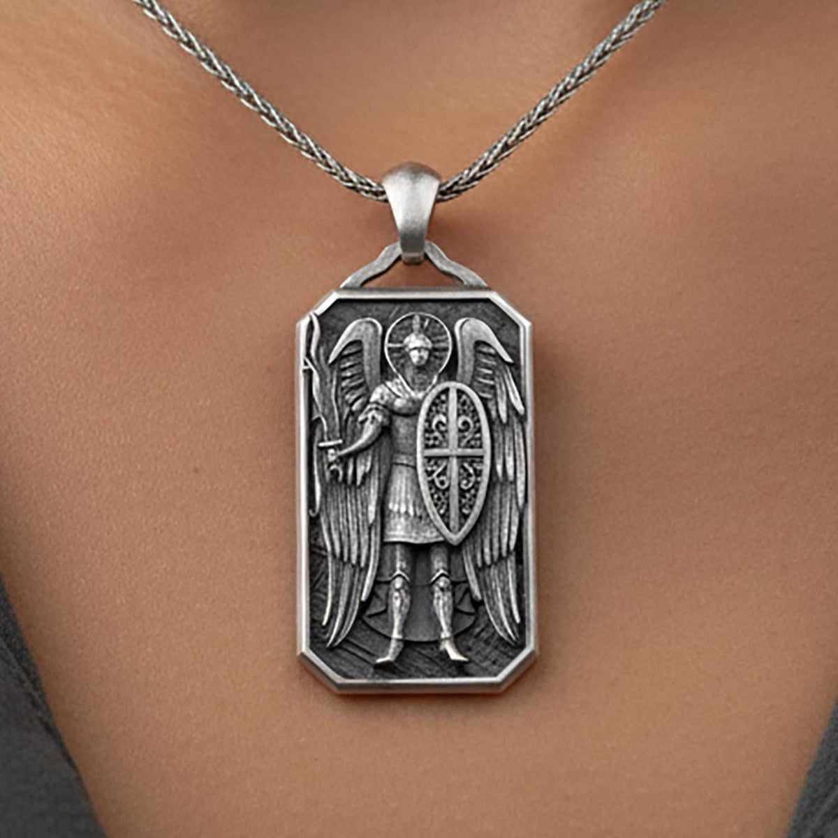 Archangel Michael Pendant – Shield of Protection Christian Necklace – Sterling Silver Saint Medal Jewelry