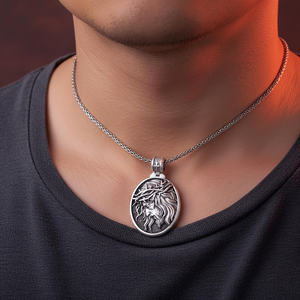 Sterling Silver Jesus Crown of Thorns Pendant – Christian Necklace