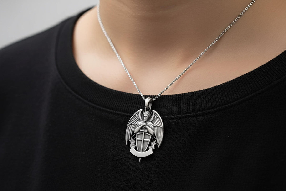 Sterling Silver St Michael Necklace, Knights Templar Jewelry