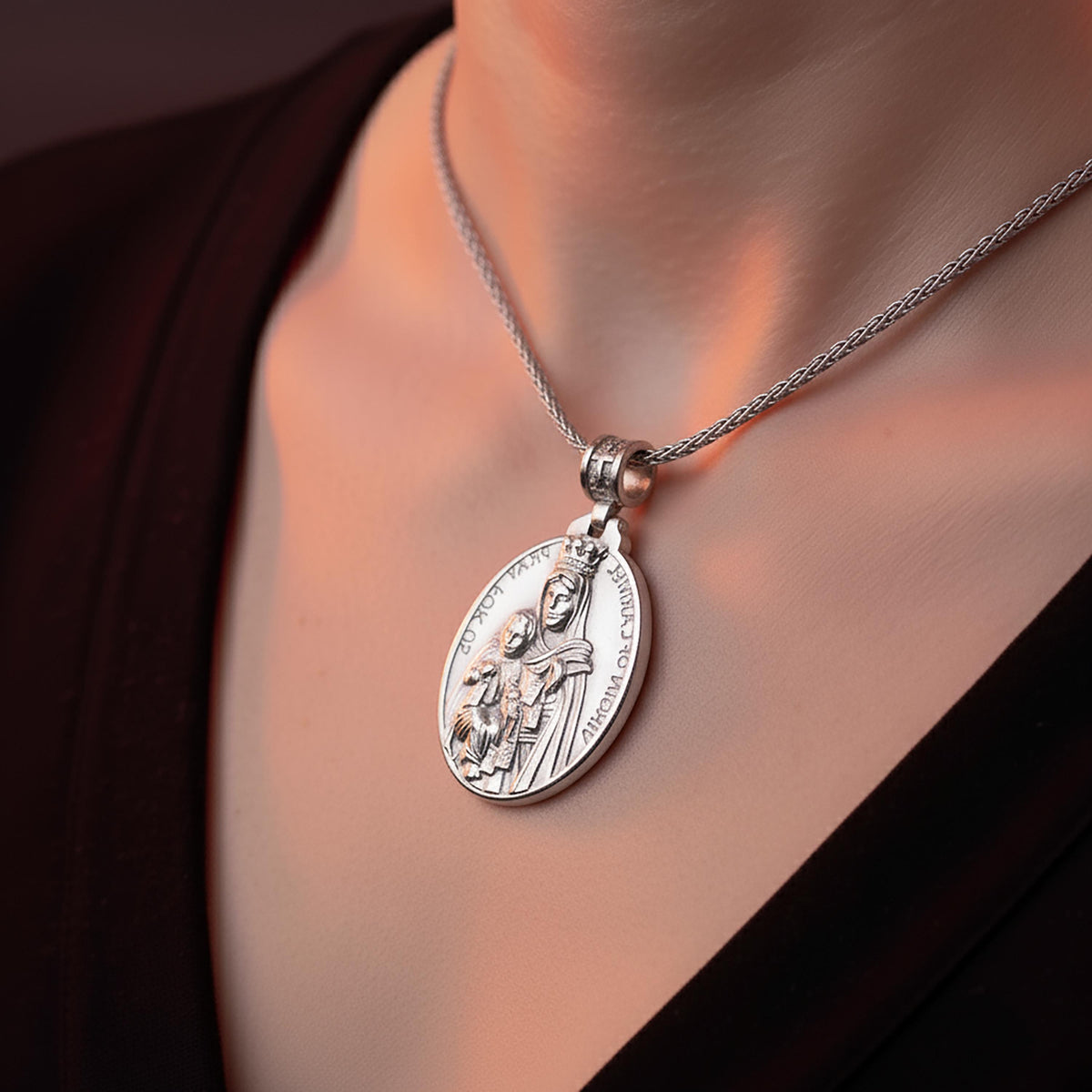 Sterling Silver Virgen del Carmen Pendant – Catholic Protection Medal