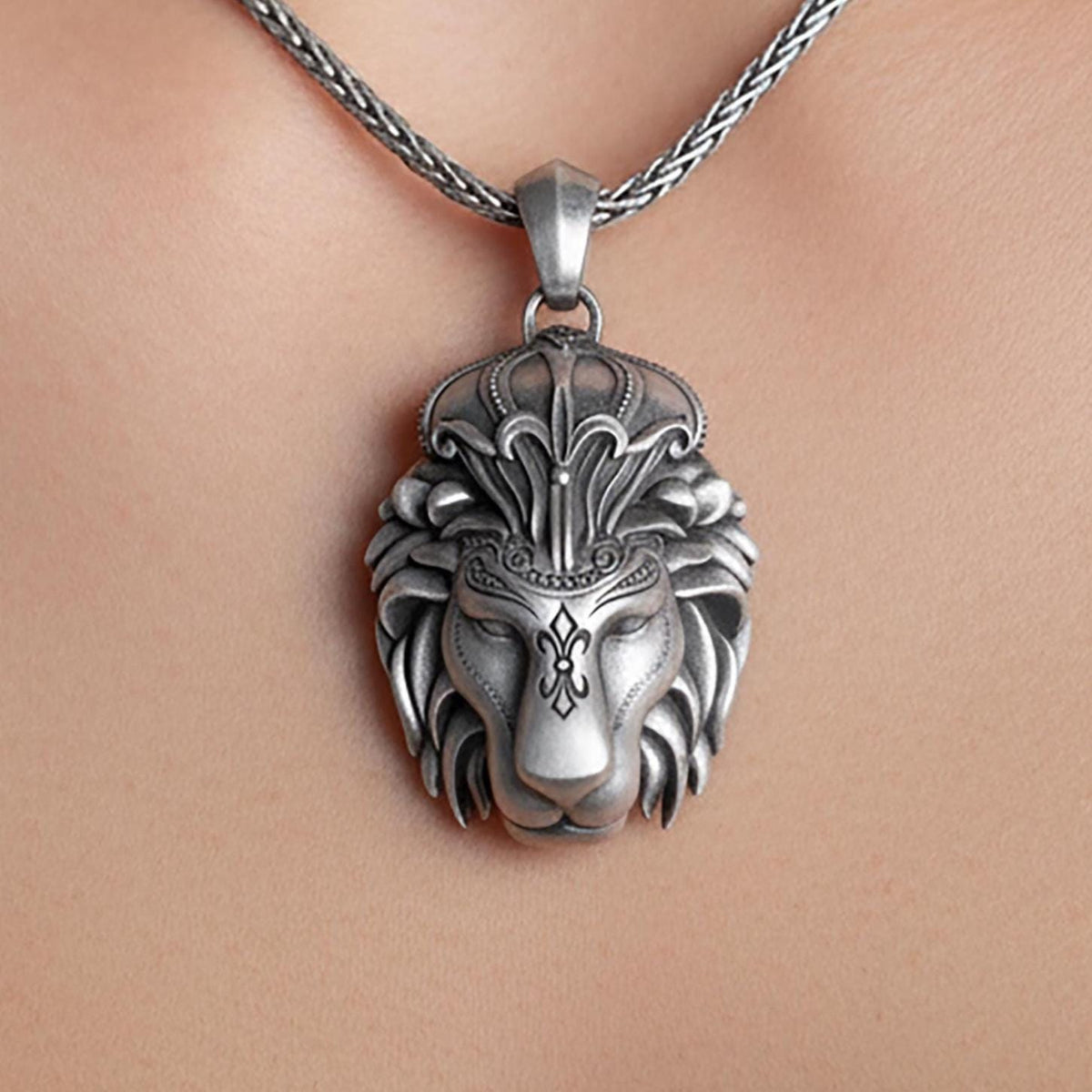 Sterling Silver Lion Head Necklace, Animal Charm Pendant