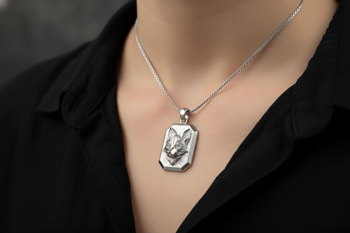 Oxidized Sterling Silver Fox Pendant Necklace, Unisex Jewelry