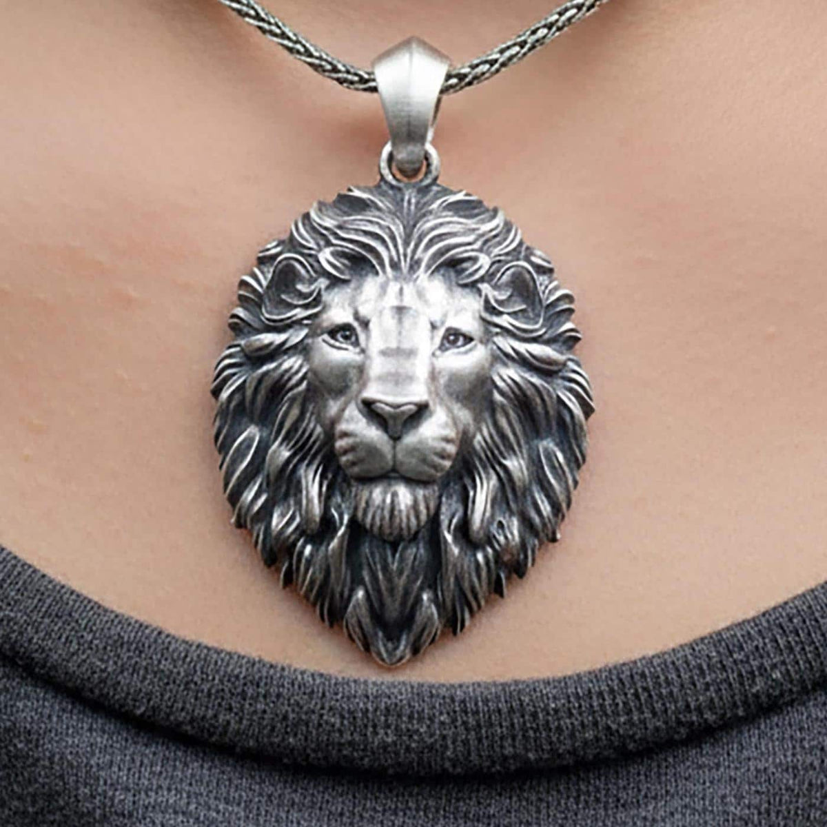 Sterling Silver Lion Necklace, Lion Head Pendant for Men