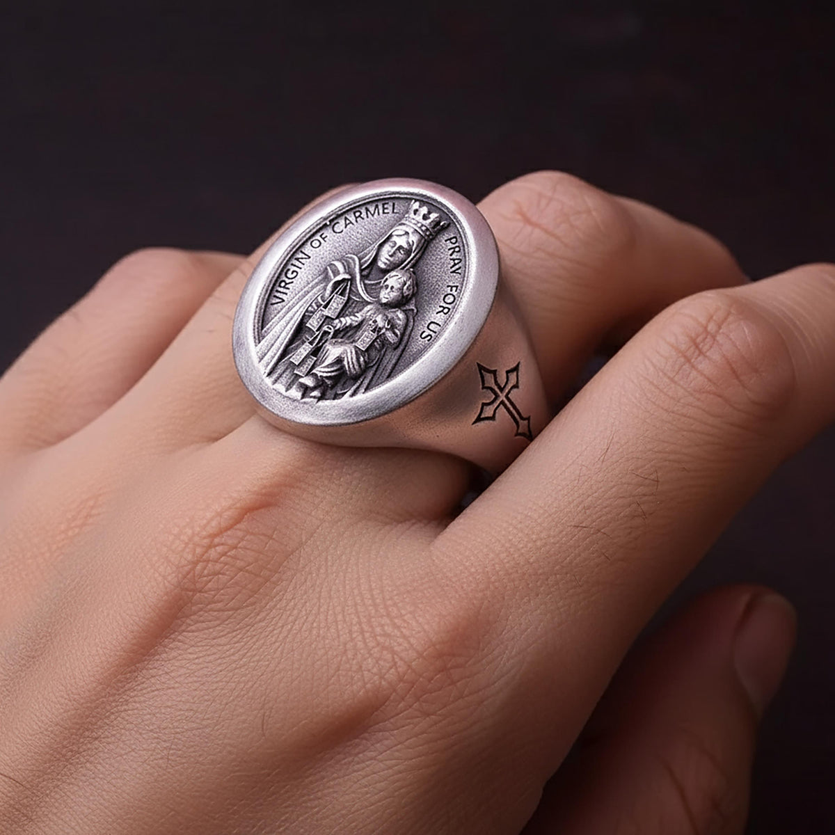Virgen del Carmen Sterling Silver Signet Ring – Catholic Jewelry