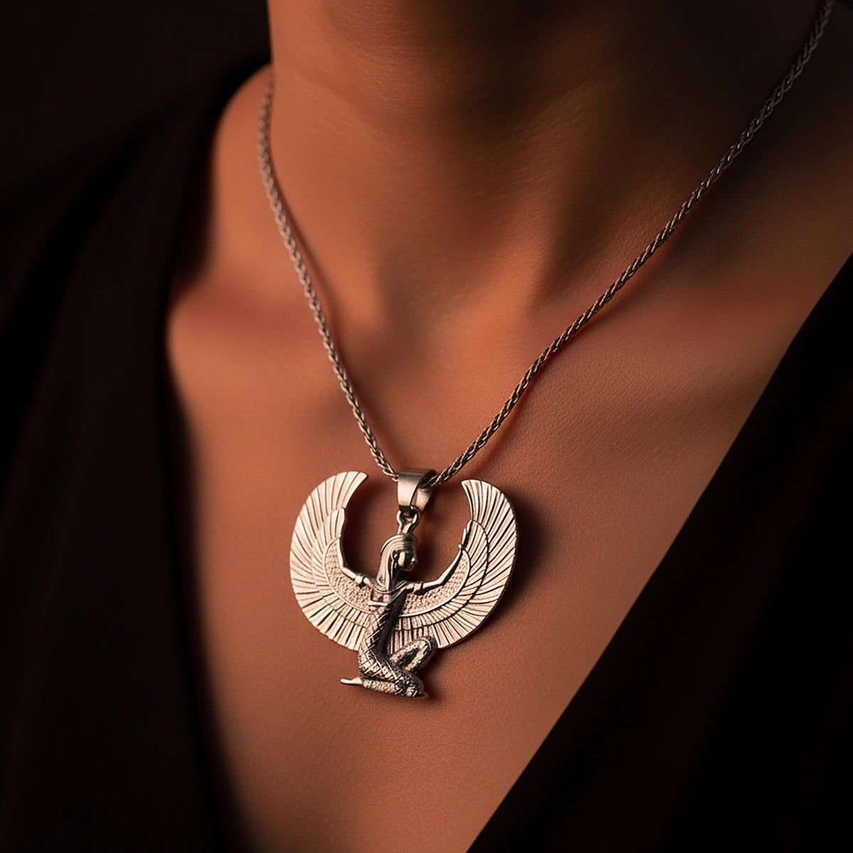 Sterling Silver Goddess Isis Pendant, Egyptian Talisman Jewelry