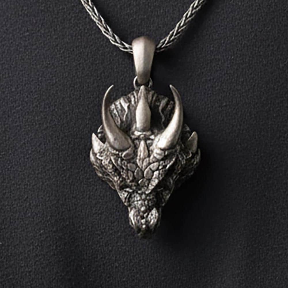 Handcrafted Sterling Silver Horned Dragon Pendant Necklace, Gothic Jewelry