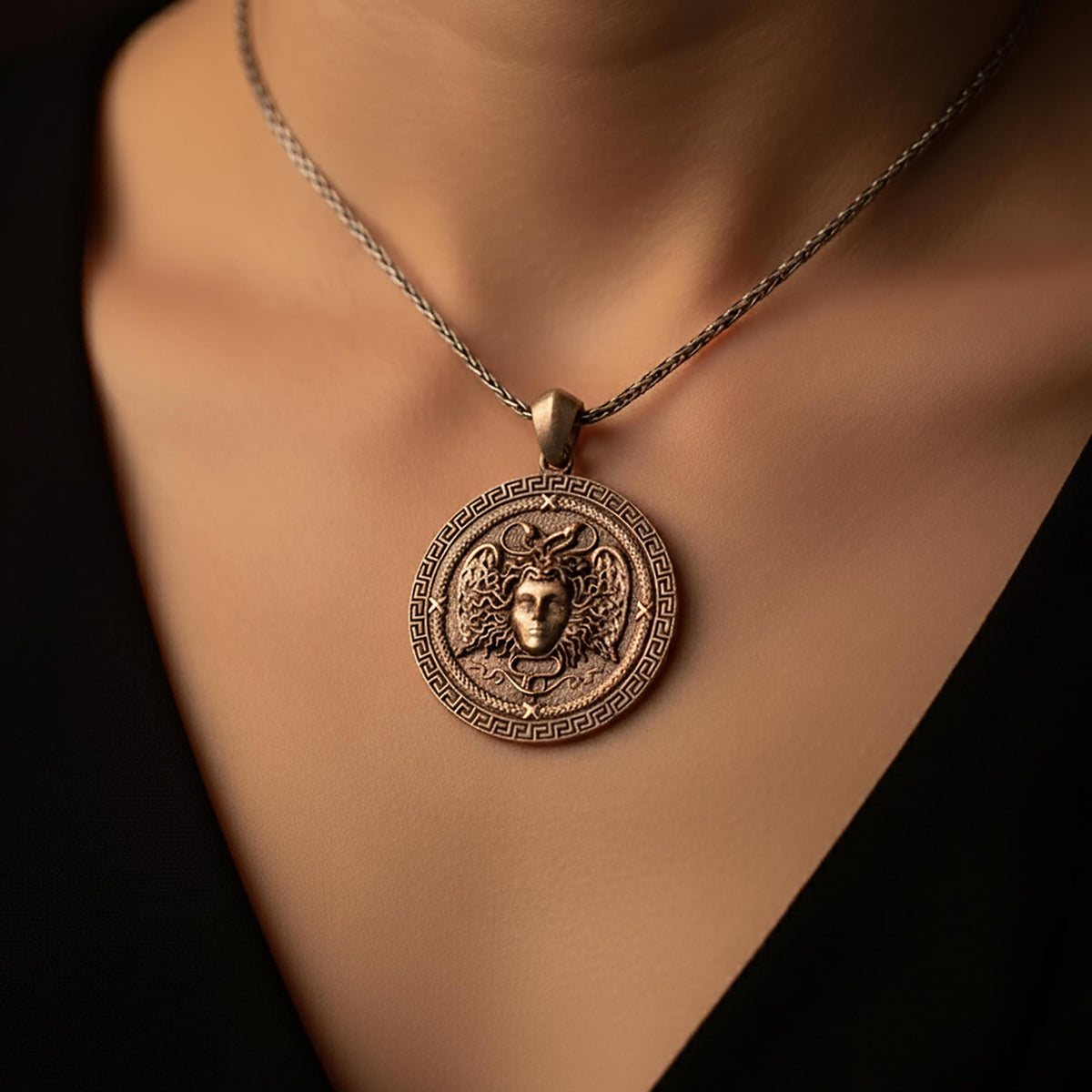 Sterling Silver Medusa Pendant, Greek Mythology Necklace