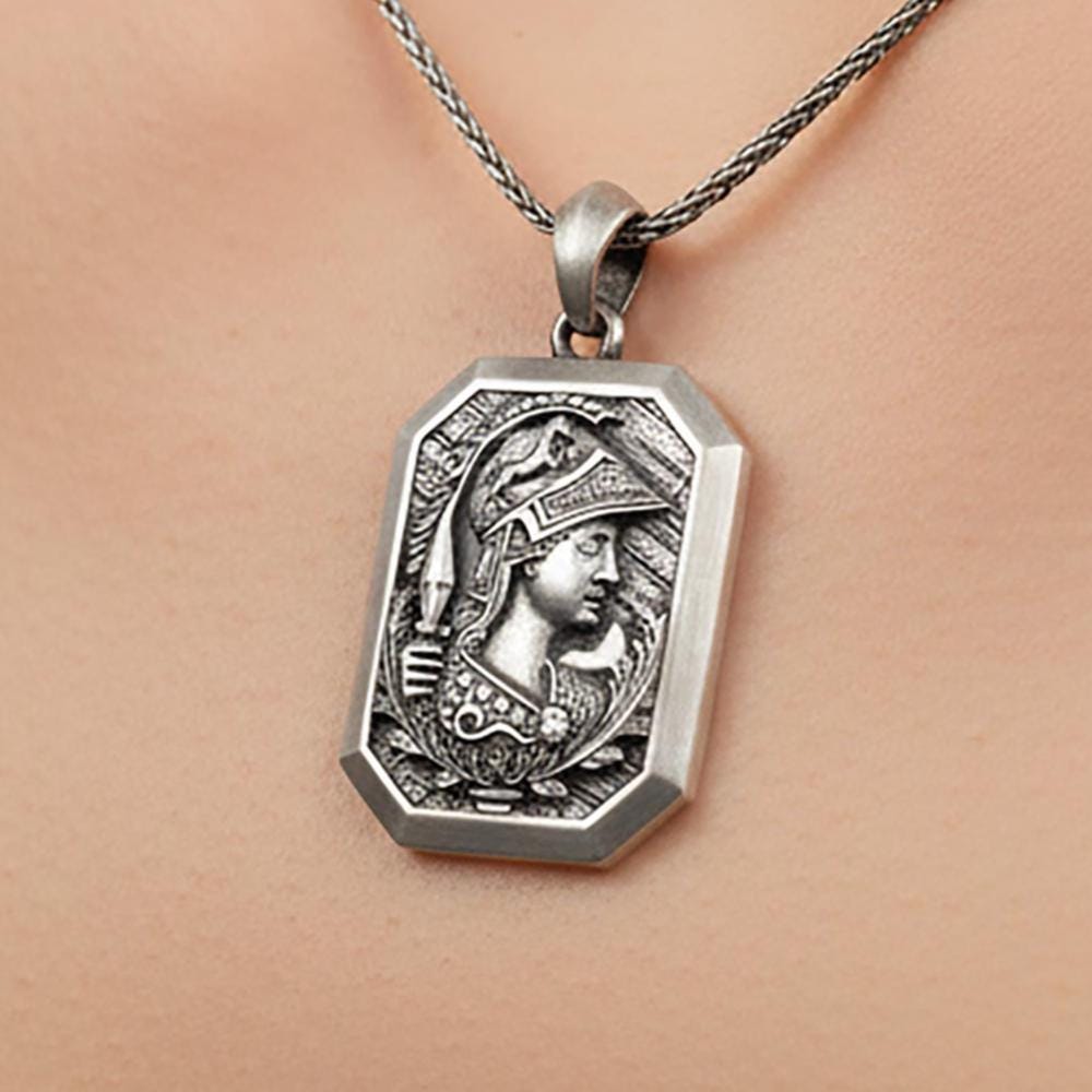 Sterling Silver Athena Necklace, Greek Mythology Pendant