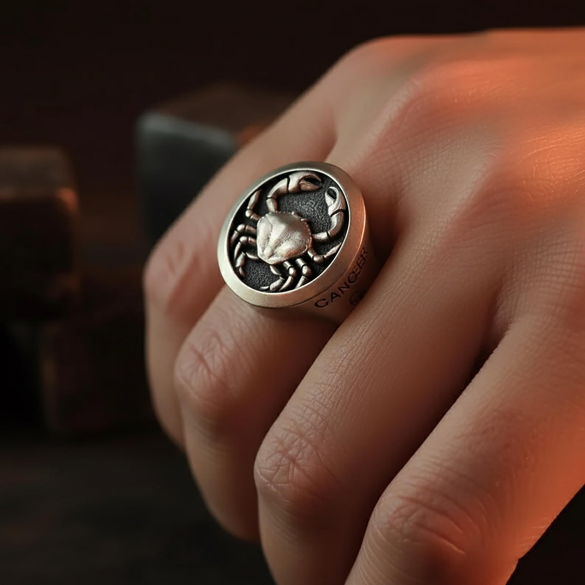 Sterling Silver Cancer Zodiac Signet Ring – Engraveable Astrology Jewelry